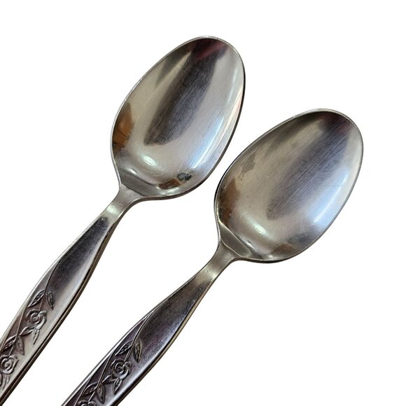 2 Elden Vintage Flower Teaspoon Spoon Stainless 6" Rose Midcentury Colonial Styl - Picture 3 of 7